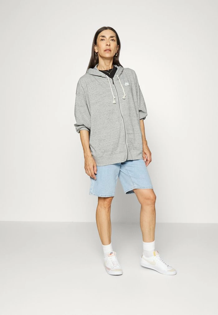 Nike Sportswear GYM EASY HOODIE - Zip-up Sweatshirt - Darkk Grey Heather/white - Image 2