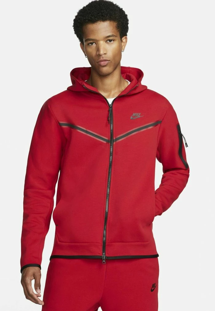 Nike Sportswear HOODIE - Zip-up Sweatshirt - Gym Red Black