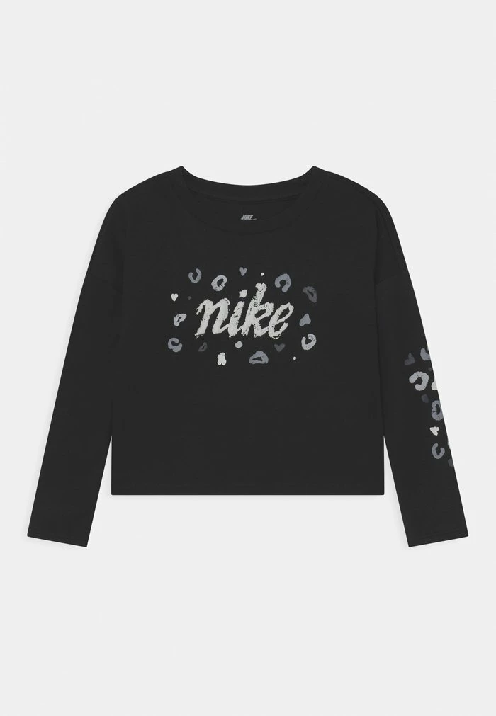 Nike Sportswear ICONCLASH CROP SCRIPT - Long Sleeved Top - Black