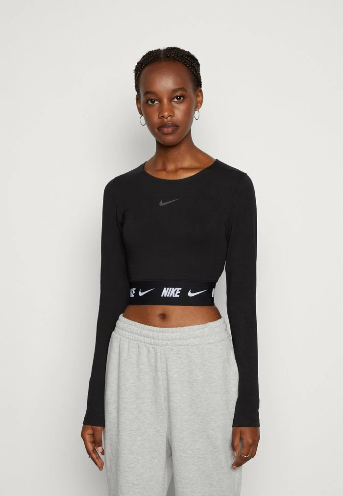 Nike Sportswear CROP TAPE - Long Sleeved Top - Black