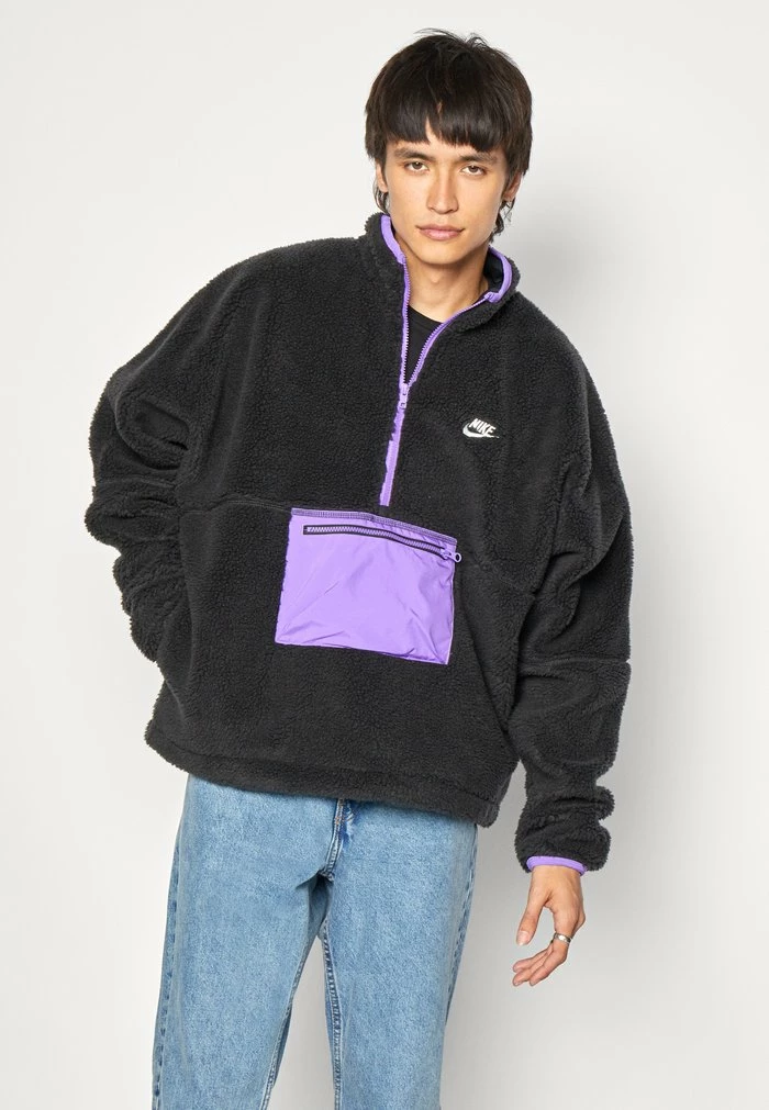 Nike Sportswear CLUB WINTER ANORAK - Fleece Jumper - Black/action Grape/sail - Image 4