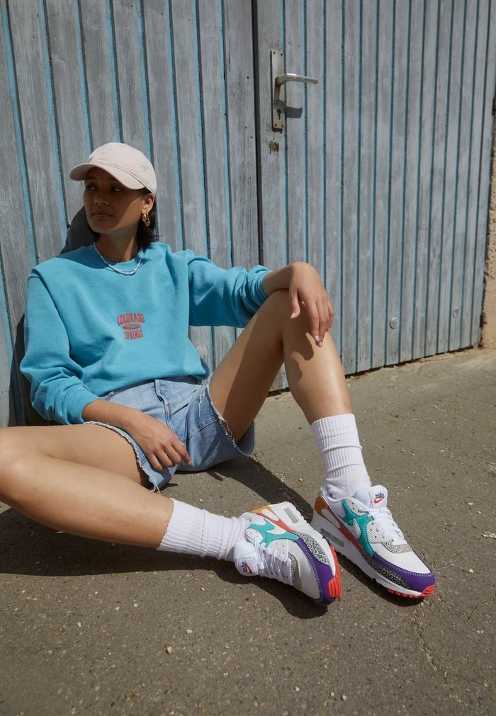 Nike Sportswear AIR MAX 90 SE - Trainers - White/white/light Curry/habanero Red/washed Teal/electro Purple