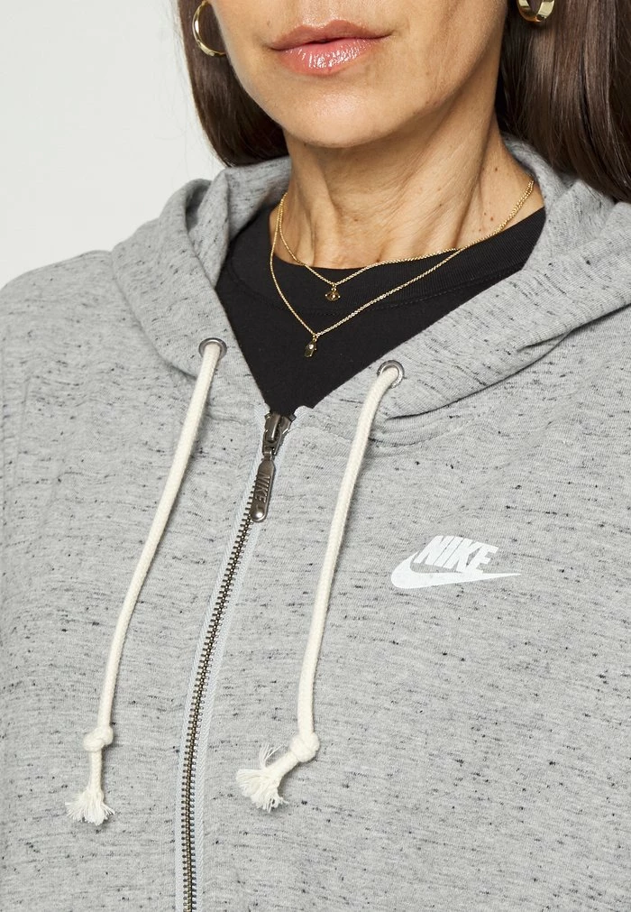Nike Sportswear GYM EASY HOODIE - Zip-up Sweatshirt - Darkk Grey Heather/white - Image 5