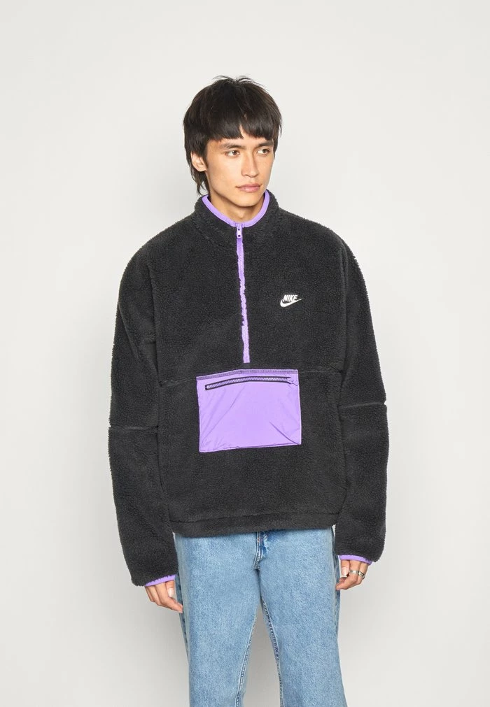 Nike Sportswear CLUB WINTER ANORAK - Fleece Jumper - Black/action Grape/sail