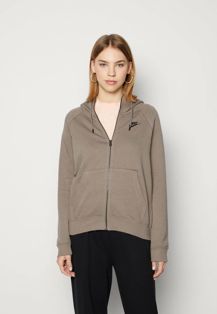 Nike Sportswear HOODIE - Zip-up Sweatshirt - Olive Grey/black