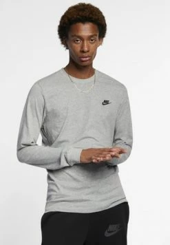 Nike Sportswear CLUB TEE - Long Sleeved Top - Dark Grey Heather/black