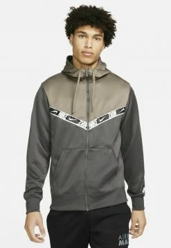 Nike Sportswear REPEAT HOODIE - Zip-up Sweatshirt - Medium Ash Olive Grey White