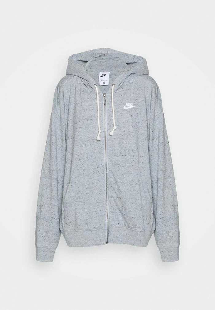 Nike Sportswear GYM EASY HOODIE - Zip-up Sweatshirt - Darkk Grey Heather/white - Image 4