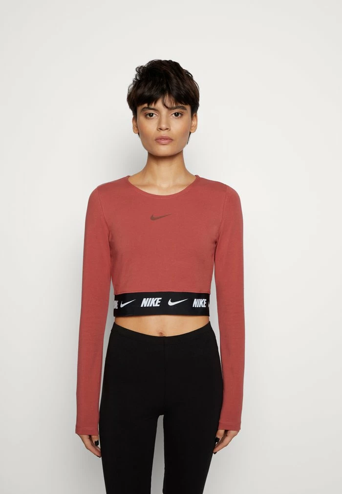Nike Sportswear CROP TAPE - Long Sleeved Top - Canyon Rust/oxen Brown