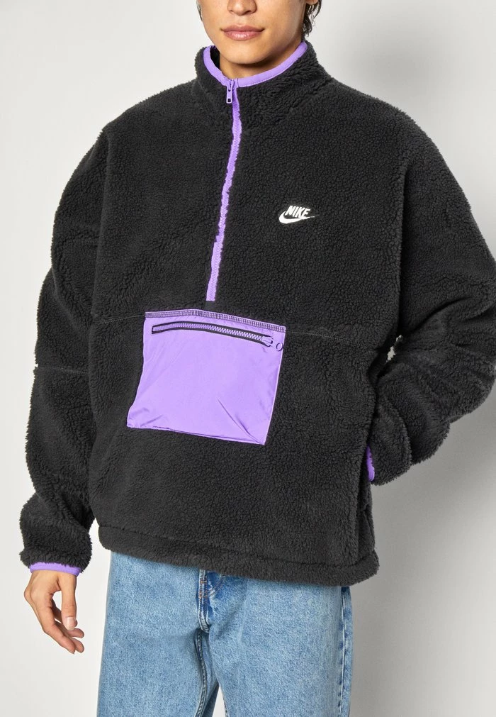 Nike Sportswear CLUB WINTER ANORAK - Fleece Jumper - Black/action Grape/sail - Image 6