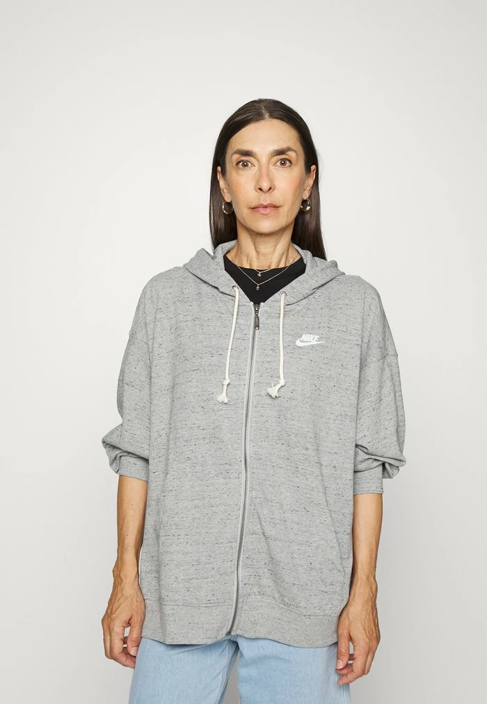 Nike Sportswear GYM EASY HOODIE - Zip-up Sweatshirt - Darkk Grey Heather/white